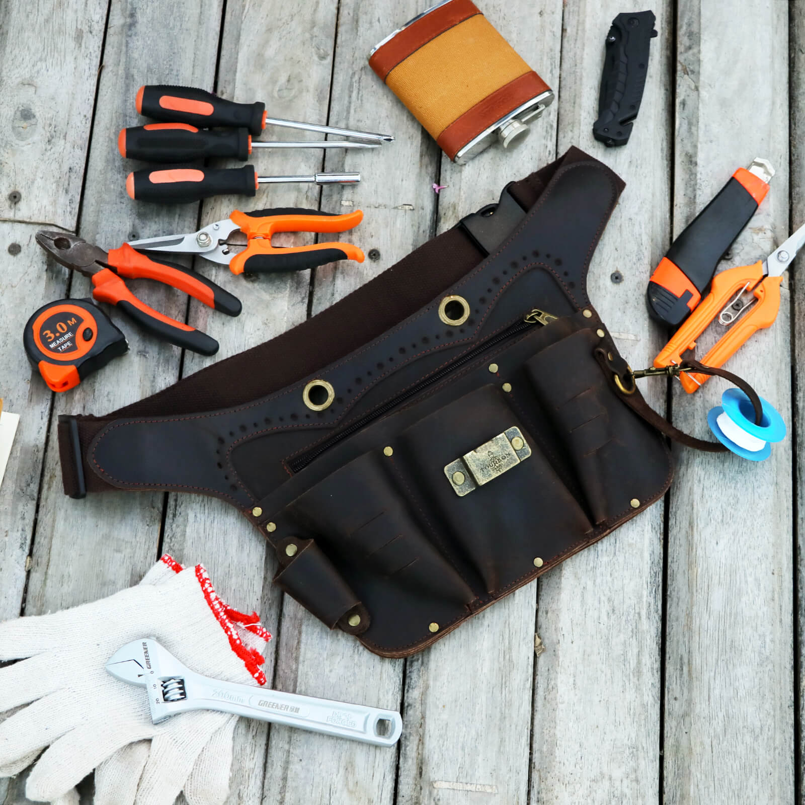 Tourbon leather multi-pocket tool pouch Tourbon leather multi-pocket tool pouch